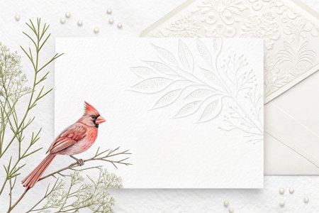 Delicate white blossoms with buds arranged on white wood.の素材