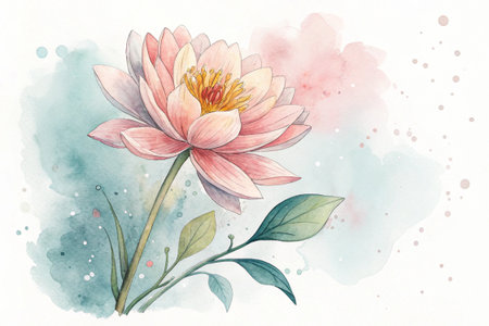 Watercolor illustration showcasing a delicate lotus flower in pastel colors.の素材