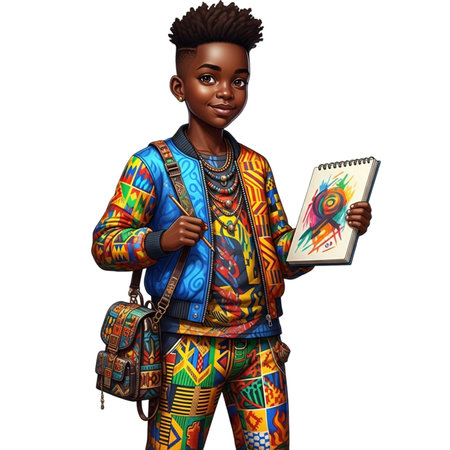 3D rendering of a beautiful African American woman with a backpack and a notebook isolated on white backgroundの素材