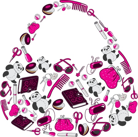 Women s handbag made up of many individual objectsのイラスト素材