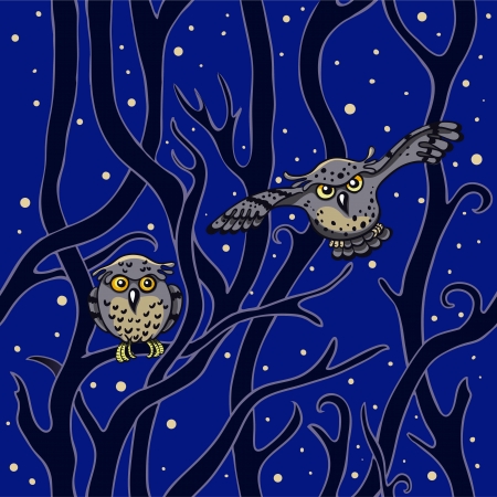 Seamless pattern  owls in the night forestのイラスト素材