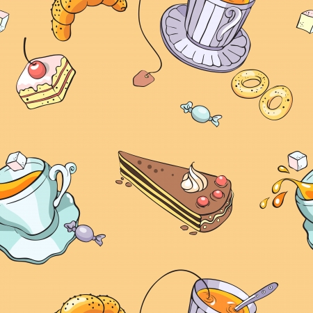 pattern with a tea cups and sweetsのイラスト素材