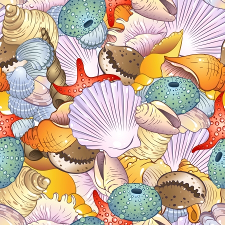 Bright seamless pattern with sea shellsのイラスト素材