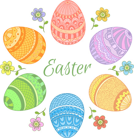 Set of colored easter eggs on a white backgroundのイラスト素材