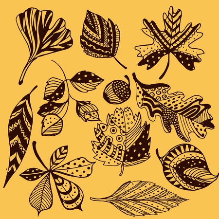 Set of 11 leaves, hand-paintedのイラスト素材