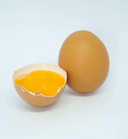 organic eggs isolated on white backgroundの写真素材