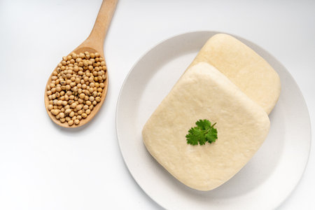 Whole fresh tofu and  soy bean. full depth of field. vegan food concept. Healthy eating