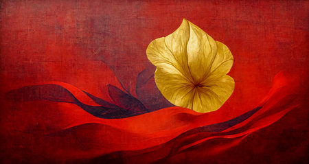 Golden flower on red background. Thai paint. thai art. antique thailand background. thai pattern. 3D...