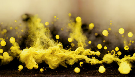 Yellow color powder explosion on black background. Explosion of yellow powder. 3D Renderingの写真素材