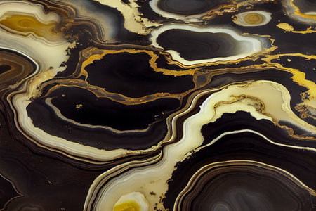 black marble background. Luxury abstract fluid art painting in alcohol ink technique, mixture of...