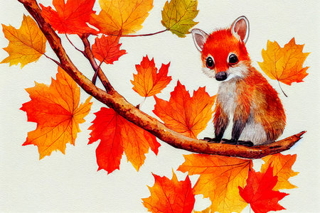 Autumn background design with watercolor brush texture, Flower and botanical leaves watercolor hand drawing. Abstract art wallpaper design for wall artsの写真素材