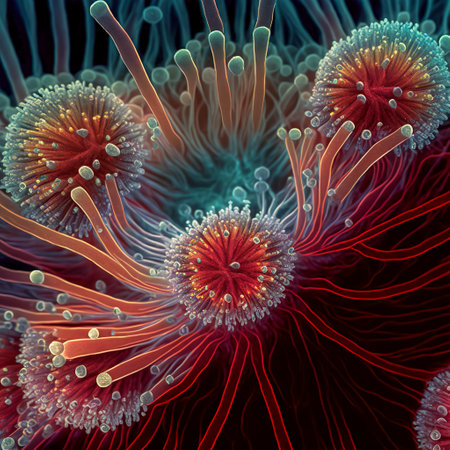 macro of cells. microscope view for education physiology .3d microbiology renderingの写真素材