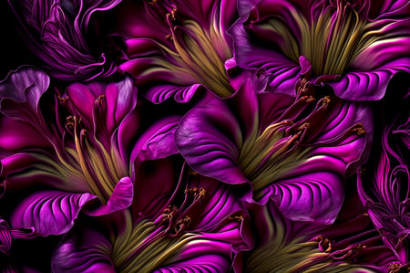 multi color blooming lilly flowers. nature background. branches with flowers and leaves, buds. Generative AIの写真素材