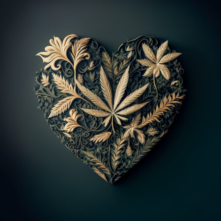 Heart symbol made of green marijuana. Heart Shape Cannabis Flower. medical usage. Valentines day concept. Generative AIの写真素材