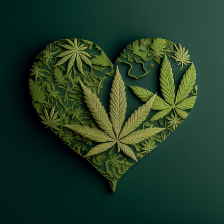 Heart symbol made of green marijuana. Heart Shape Cannabis Flower. medical usage. Valentines day concept. Generative AIの写真素材