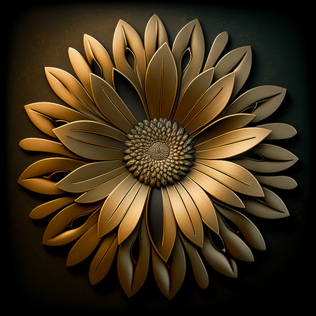 golden flower on dark background. Natural botany floral. Design of realistic, voluminous, metal, gold. Generative AIの写真素材