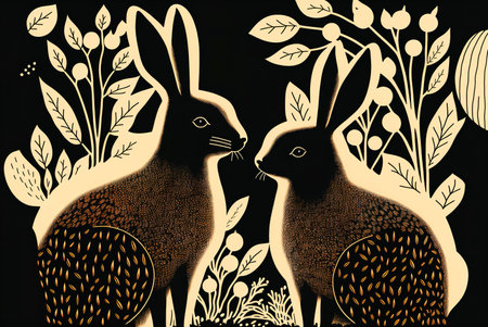 Cute cartoon rabbits couple. illustration of animals. For valentineâs day. Generative AIの写真素材