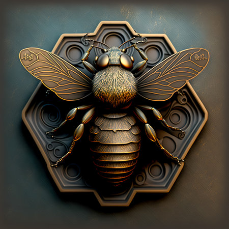 3d cute golden bee with highlights and reflections. Generative AIの写真素材