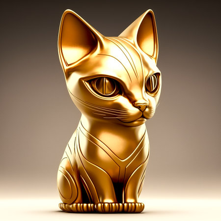 3d cute golden cat with highlights and reflections. Generative AIの写真素材