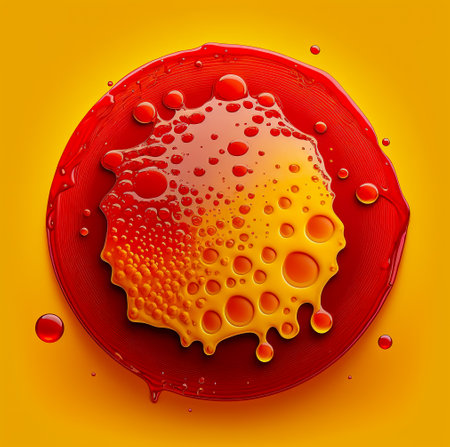 Bubbles on a red plate with water drops. Generative AIの写真素材