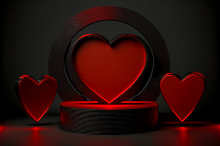 Valentine's day background with hearts and podium. 3D renderingの写真素材