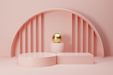 Minimalist abstract scene with geometrical forms and podiums. 3d renderの写真素材