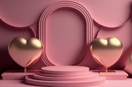 Valentine's Day background with heart shapes and podium. 3d renderingの写真素材