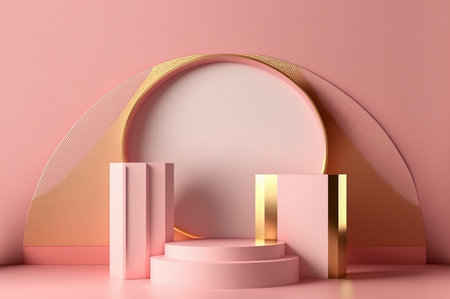 3d render of abstract minimal geometric forms. Glossy pink podium for your design.の写真素材