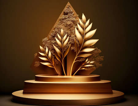 Abstract 3d render of golden podium for product presentation. Luxury background.の写真素材