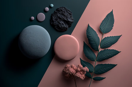 3d rendering of a set of cosmetic products on a colored backgroundの写真素材