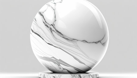 White marble ball on white background. 3d rendering. Computer digital drawing.の写真素材
