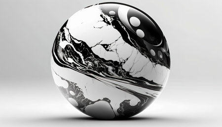 3d render of a sphere with black and white spots in itの写真素材