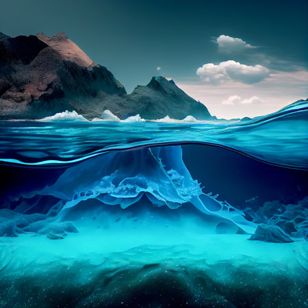Fantasy alien planet. Mountain and underwater world. 3D illustrationの素材