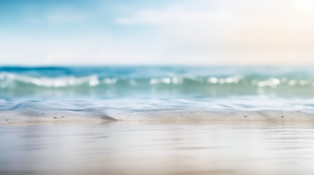 Soft wave of the sea on the sandy beach with blurred background.の写真素材