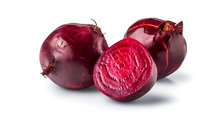 Fresh red onion isolated on white background with  full depth of fieldの写真素材