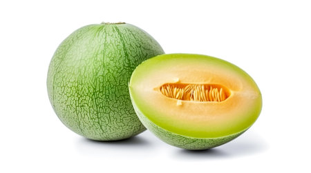 Green melon isolated on white background. Healthy foodの写真素材