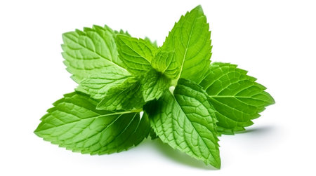 Fresh mint leaves isolated on white background. Mint leaves close up.の写真素材