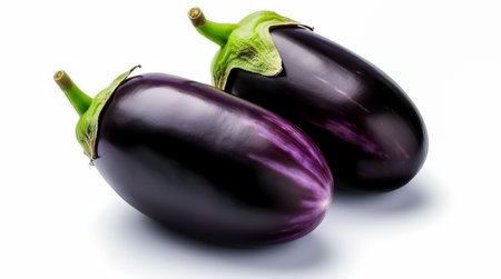 Purple eggplants on a white background.  Healthy food conceptの写真素材