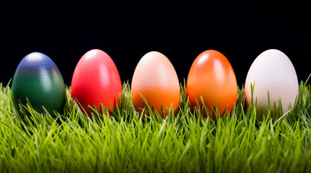 Colorful painted easter eggs on white background. Happy Easter!の写真素材