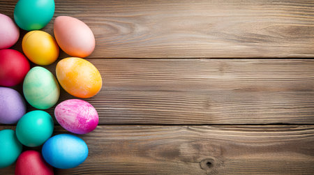 Colorful easter eggs on fresh green grass over black background.の写真素材