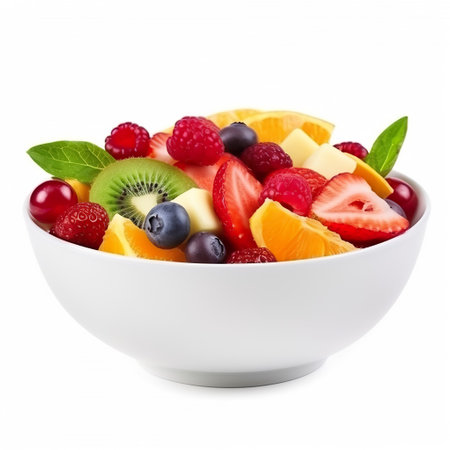 bowl of fruit salad isolated on white background. Healthy food concept.の素材