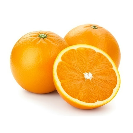 Fresh orange fruit isolated on white background cutout. Studio shot.の素材