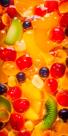 Colorful jelly candies in water as background. Top view.の素材