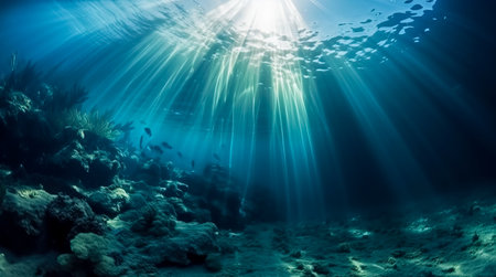 Sea deep or ocean underwater with coral reef as a background. Generative AIの素材