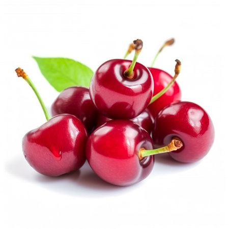 Cherries isolated on white background. Sweet cherries on white backgroundの素材