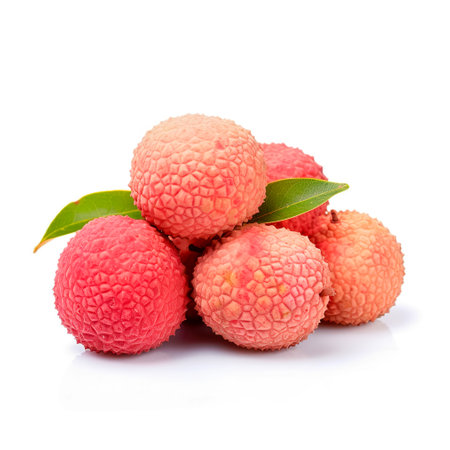 Juicy Lychee and leaves isolated on white background. Generative AIの素材