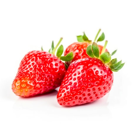 strawberries with strawberry leaf on white background. Generative AIの素材