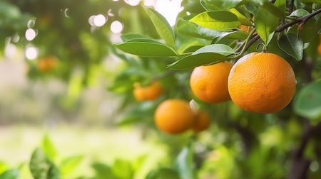 bunch of oranges fruit on branches. Generative AIの素材
