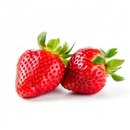 strawberries with strawberry leaf on white background. Generative AIの素材