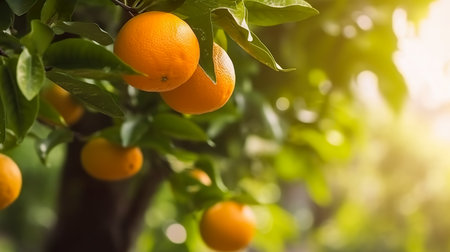 bunch of oranges fruit on branches. Generative AIの素材
